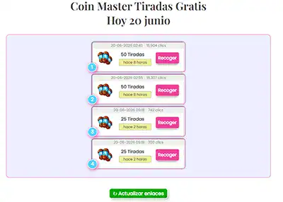 5 páginas que debes visitar si buscas tiradas gratis Coin Master 3 TrucosCoinMaster.com es la referencia en el sector de los free spins de Coin Master. Lleva más de 6 años siendo el líder que no se pierde ni una sola recompensa de CoinMaster